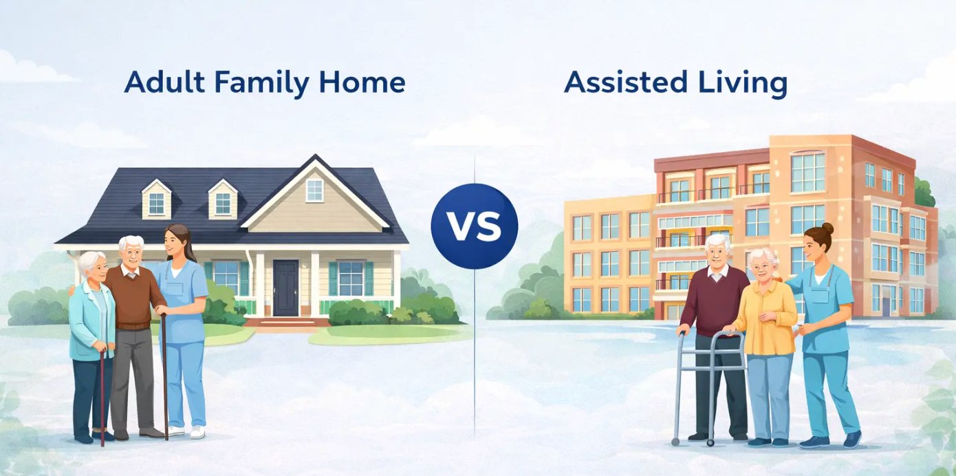 Adult Family Home vs Assisted Living comparison illustration