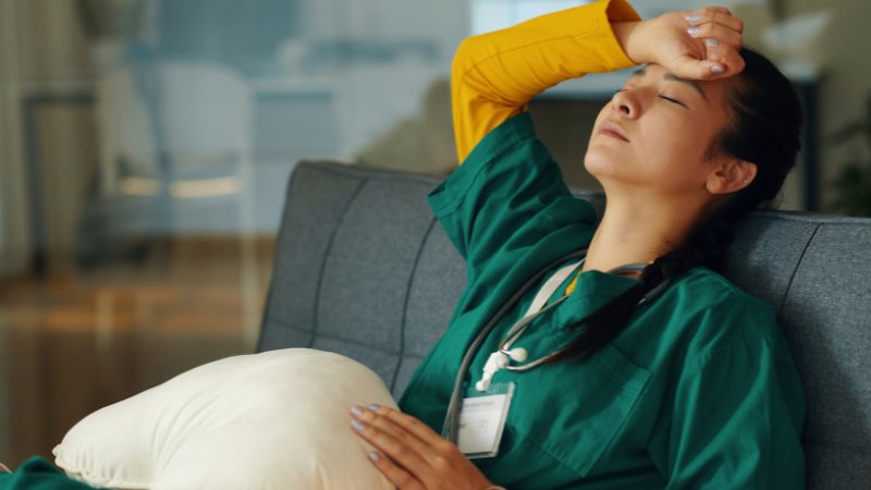 Exhausted caregiver experiencing burnout